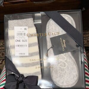 Charter Club Luxury Gray 94% Cashmere Blend Sock & Sleeping Mask set!
